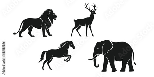 Minimal Wild Animal Silhouette Vector Icon Set with Powerful Natural Poses