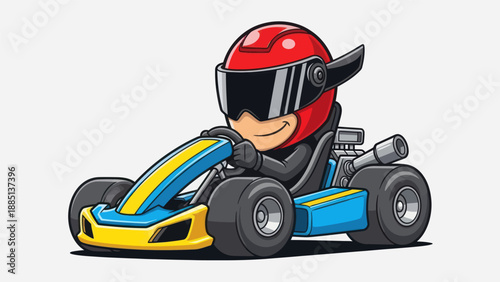 Cartoon Go Kart Racer with Red Helmet and Blue Vehicle