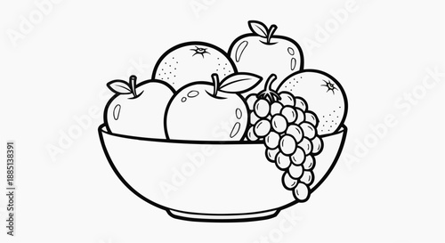 Children's coloring book - Fruit bowl with apples and grapes