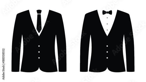 Two black suit jackets with different collar styles on a white background