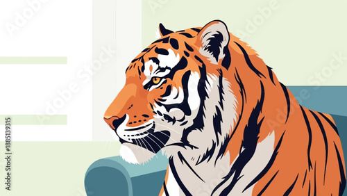 A close-up portrait of a majestic tiger with striking orange and black stripes