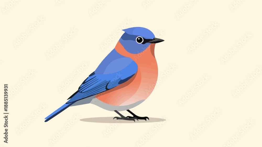 Obraz premium A blue and orange bird with a crest and dark eyes, on a plain background