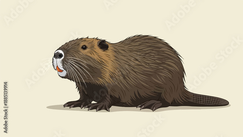 A detailed digital illustration of a beaver, facing left with an open mouth