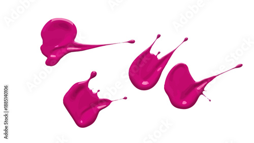Vibrant Pink Paint Splatters and Drops Isolated on White Background