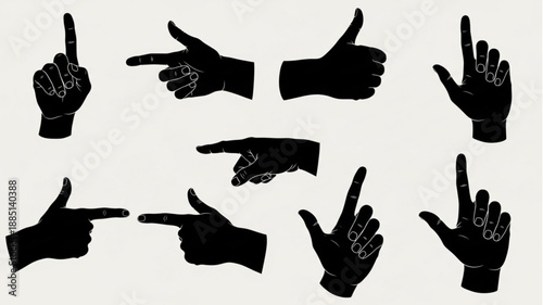 Collection of Black Hand Gestures Silhouettes Pointing and Indicating.