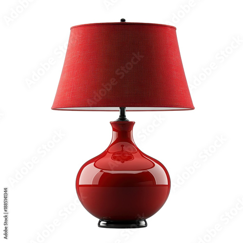 Red table lamp isolated on transparent background.