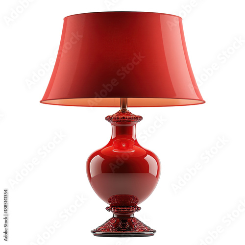 Red table lamp isolated on transparent background.
