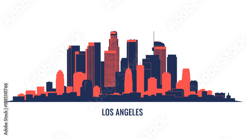 Los Angeles Skyline Silhouette, Modern Cityscape, Urban Architecture, Blue and Orange