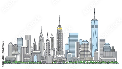 New York City Skyline Drawing - Iconic Buildings and Skyscrapers