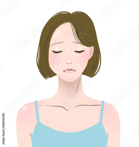 Tableau sur toile 目を閉じて困り顔の女性　健康と美容の悩み
