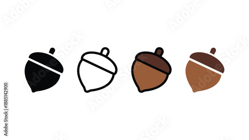 A set of colorful acorns in different styles and colors