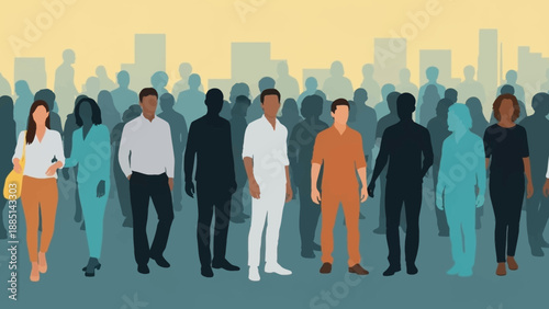 Diverse Group of People Standing Together in a Crowd.