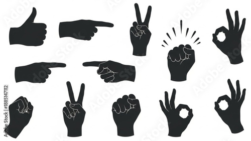 Collection of Diverse Hand Gestures Silhouettes.