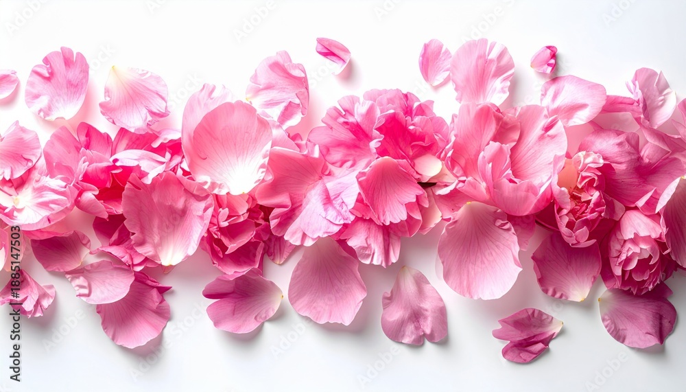 Obraz premium Scattered Pink Rose Petals on White Background Delicate Floral Arrangement