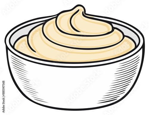 Creamy Yellow Sauce in White Bowl Stylized Illustration