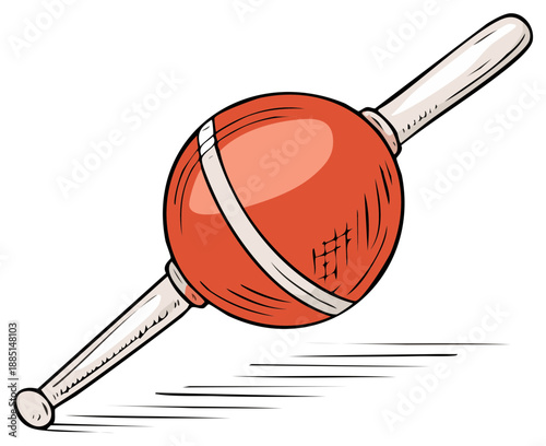 Cartoon orange buoy with white stripe floating near surface of ocean water