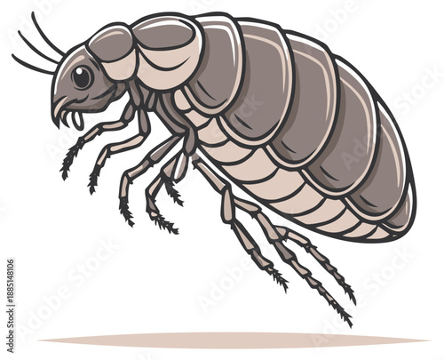Illustration of a jumping flea, insect, parasite, in a cartoon style