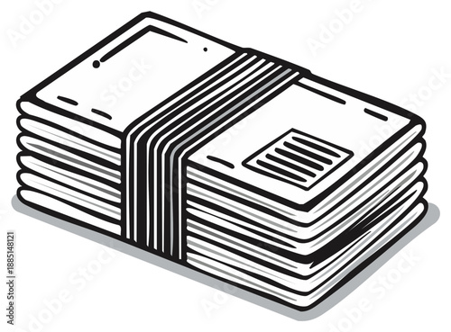 Stack of sealed envelopes secured with a band, mail illustration
