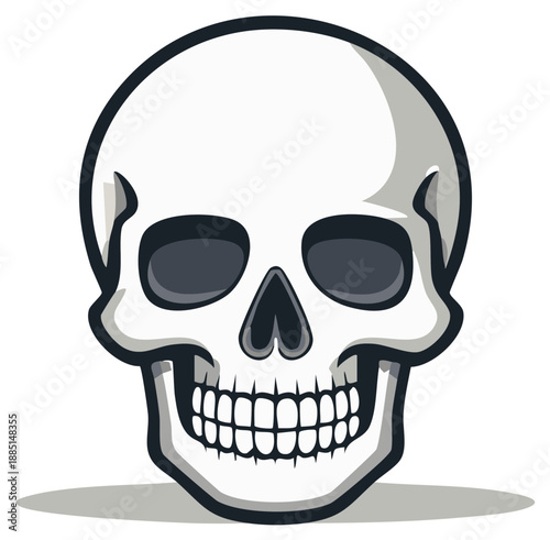 Cartoon illustration of a human skull with shadowed details.