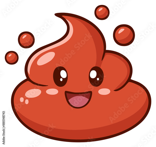 Happy Smiling Brown Poop Character with Bubbles Cartoon