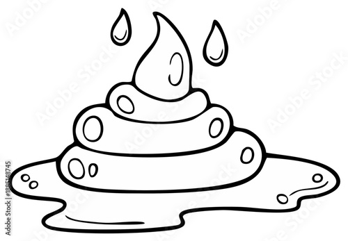 Cartoon poop illustration with water drops, graphic outline