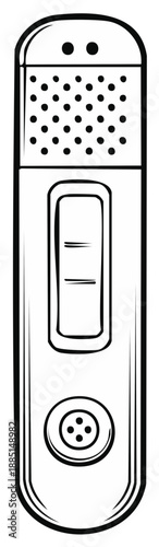 Outline Vector Illustration of a Portable Digital Voice Recorder with Mic and Playback Control Isolated