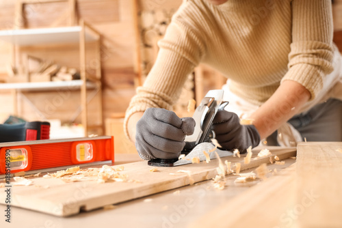 Young female carpenter plan...