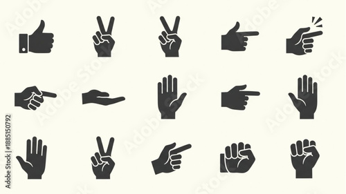 Collection of Hand Gestures Icons Set Vector Illustration.