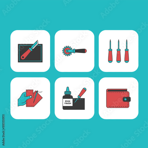 Handmade Leather Crafting Professional Tool Set Including Cutting Knife Edge Finish Glue Awl and Finished Leather Wallet for DIY Workshop