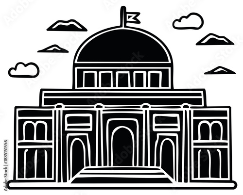 Iconic governmental building with domed roof and classical columns against a cloudy sky
