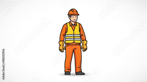 Construction worker wearing safety vest and hard hat standing.