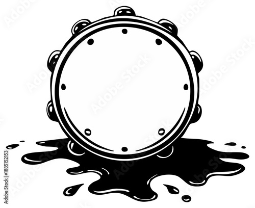 Illustration of a tambourine with ink blotches