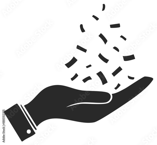 Hand catches falling confetti celebration party streamers showering down joy