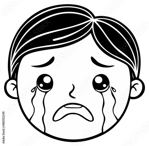 Cartoon illustration of a sad crying boy with tears flowing from his eyes.