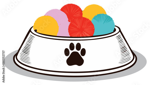 A bowl overflowing with colorful fluffy balls for pets