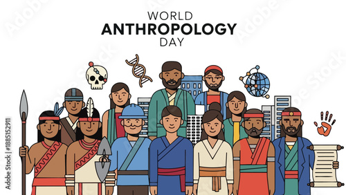 Celebrate World Anthropology Day with a diverse group of people, DNA, and skulls