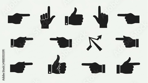 Collection of Hand Gestures Icons Pointing and Thumbs Up.