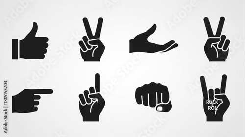 Collection of Hand Gestures Icons Silhouette Set.