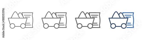 
outline icon set of raw materials with sand and cement trolley design