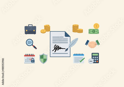Vector set Concept Financial Agreement and Security - A Visual Representation of Business Dealings.