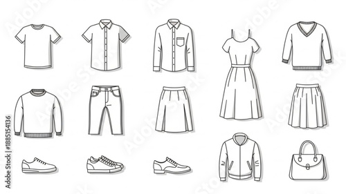 Collection of Hand Drawn Clothing and Accessories Icons.