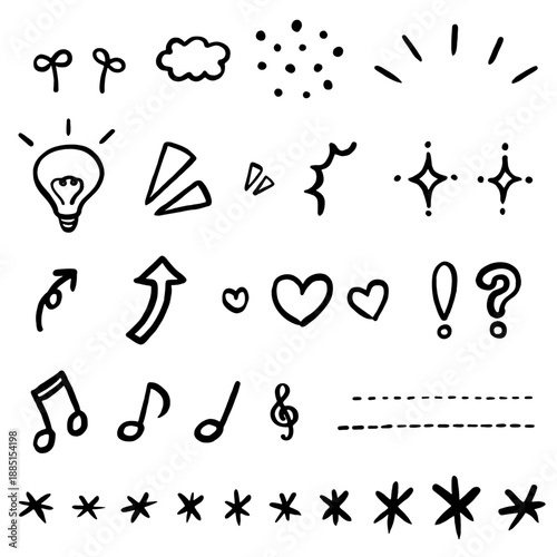 筆ペンの線が楽しい　手描き風装飾イラストセット