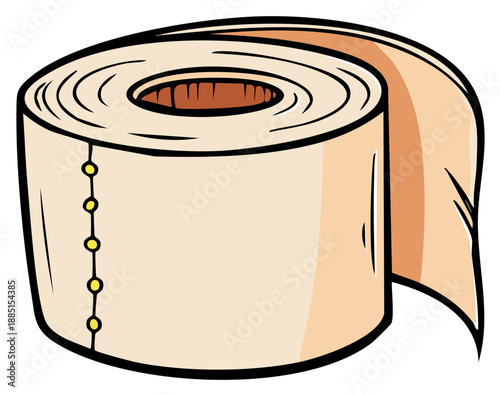 Cartoon illustration of a single toilet paper roll with bold outlines