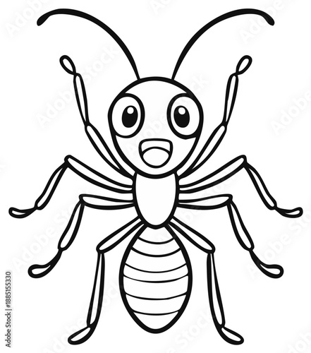 Cute cartoon ant with big eyes and a happy expression for coloring and educational children's materials