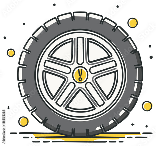 Car Tire Alert Indicator Design Gray Illustration Automotive Safety Flat Sign Vehicle Technology Wheels Automobile Service Road Transport Mechanic