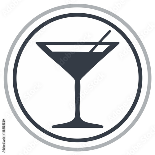 Elegant Martini Glass Icon with Olive on Stick, Classic Cocktail Emblem