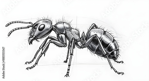 Ilustrasi Sketsa Semut Pekerja Gaya Ukiran Vintage