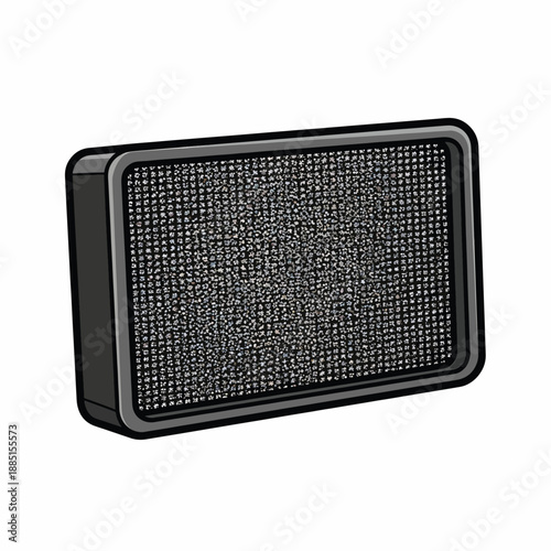 A black rectangular object with a perforated front