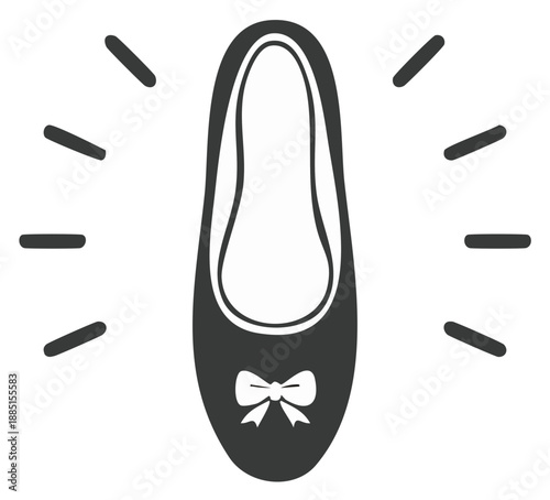 Silhouette of a ballet flat shoe with a bow, radiating lines.