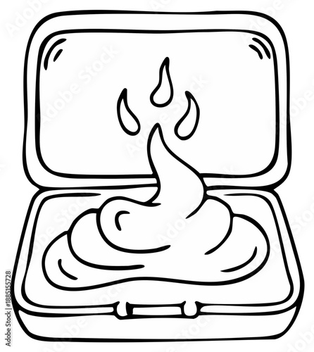 Graphic Illustration of Styrofoam Takeout Container with Food or Cream